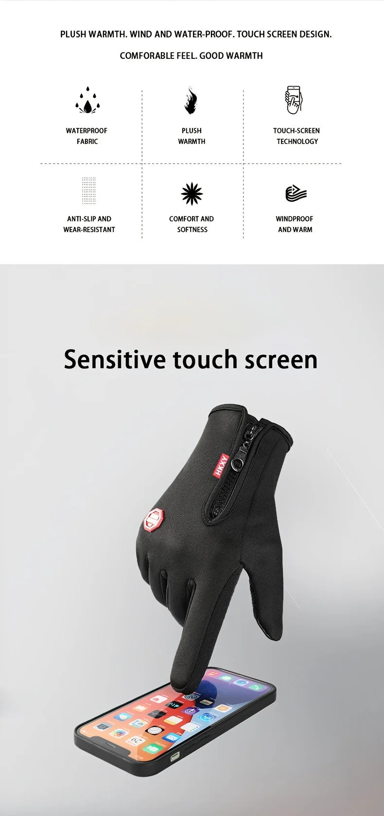 Unisex Touchscreen Winter Windproof, Non slip Gloves