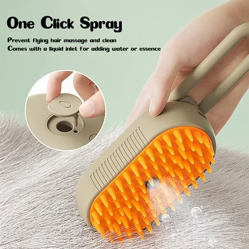 Electric Spray Cat Hair Brush 3 in1 Dog Steamer Brush for Massage