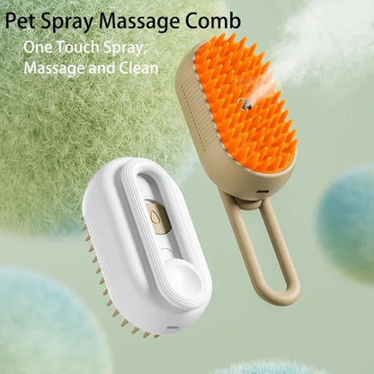 Electric Spray Cat Hair Brush 3 in1 Dog Steamer Brush for Massage